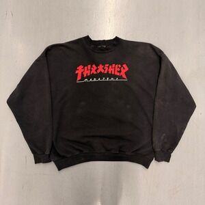 Thrasher Magazine Japanese Logo Sweatshirt Mens Black Red Graphic Crewneck